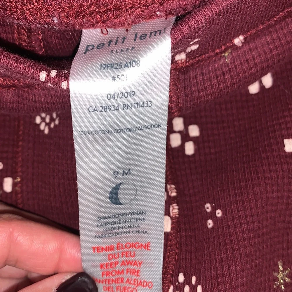 Petit Lem Thermal Printed 2 Piece Sleepwear Set Size 9M Burgundy/Pink - Picture 9 of 10